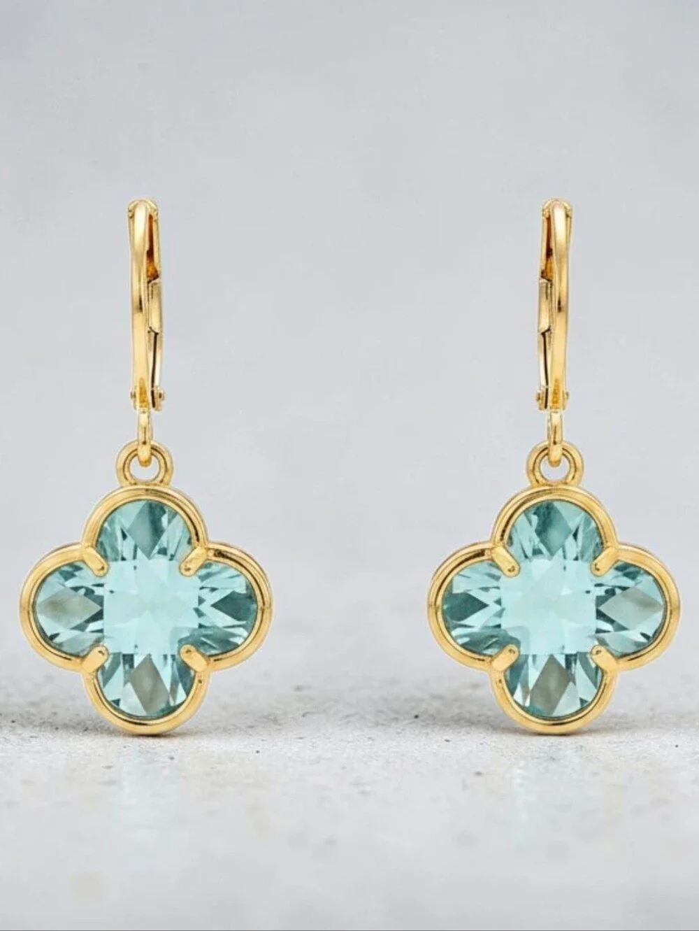 CAMILA COELHE NWT Gold-Plated Aquamarine Clover Drop Earrings -